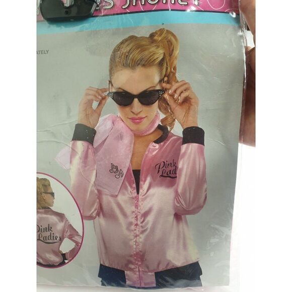 Adult Pink Ladies Satan Jacket and Scarf Set Fabulous 50's Pink Satan NWT - Picture 5 of 6